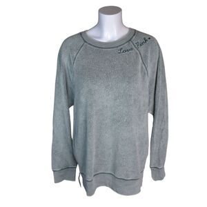 Victorias Secret Pink Inside Out Fleece Crewneck Sweatshirt Green Womens Medium